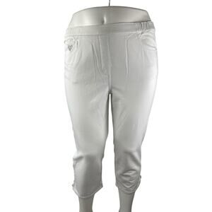 Dream Jeannes Womens White High Rise Elastic Waist Capri Skinny Trousers Pants L